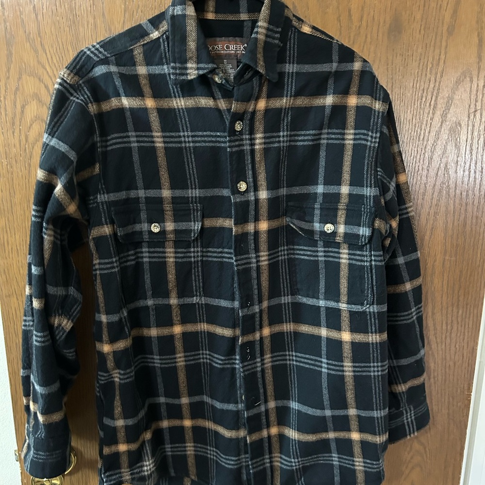 Moose creek black and Tan Plaid unisex button up shirt